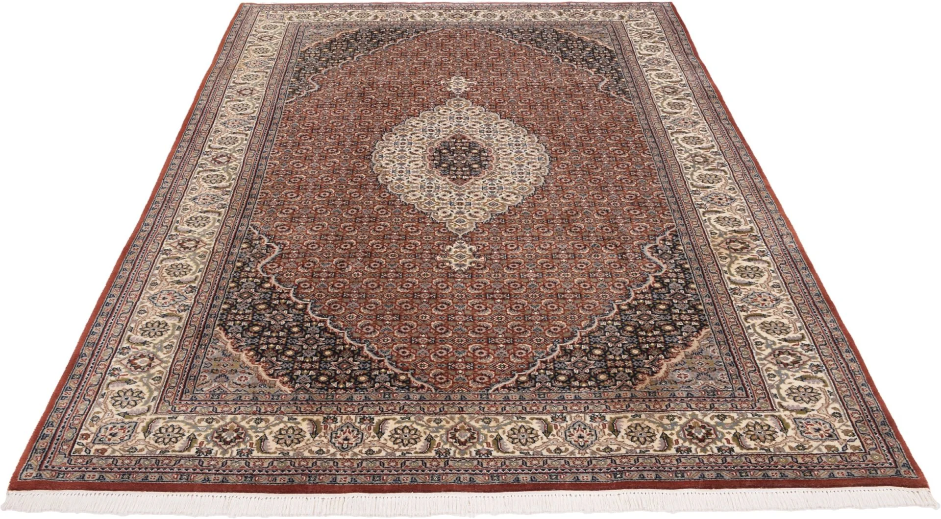 Alternative view of Wool & Silk Tabriz Indian Rug 200 × 300 cm, hand-knotted