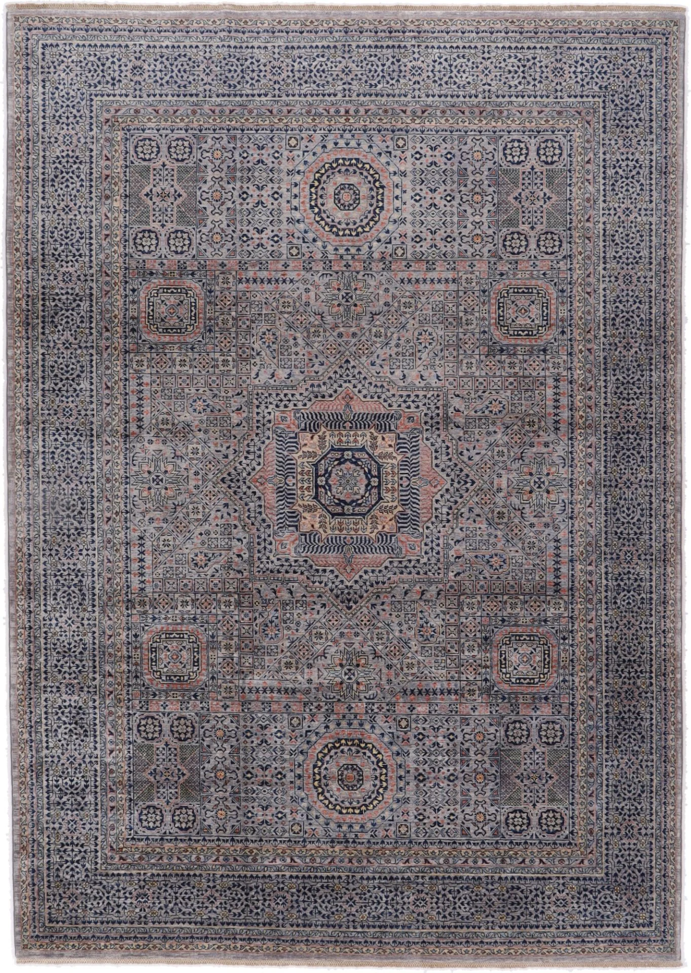 Hand-Knotted Mamluk Afghan Rug, 253 × 355 cm, Wool