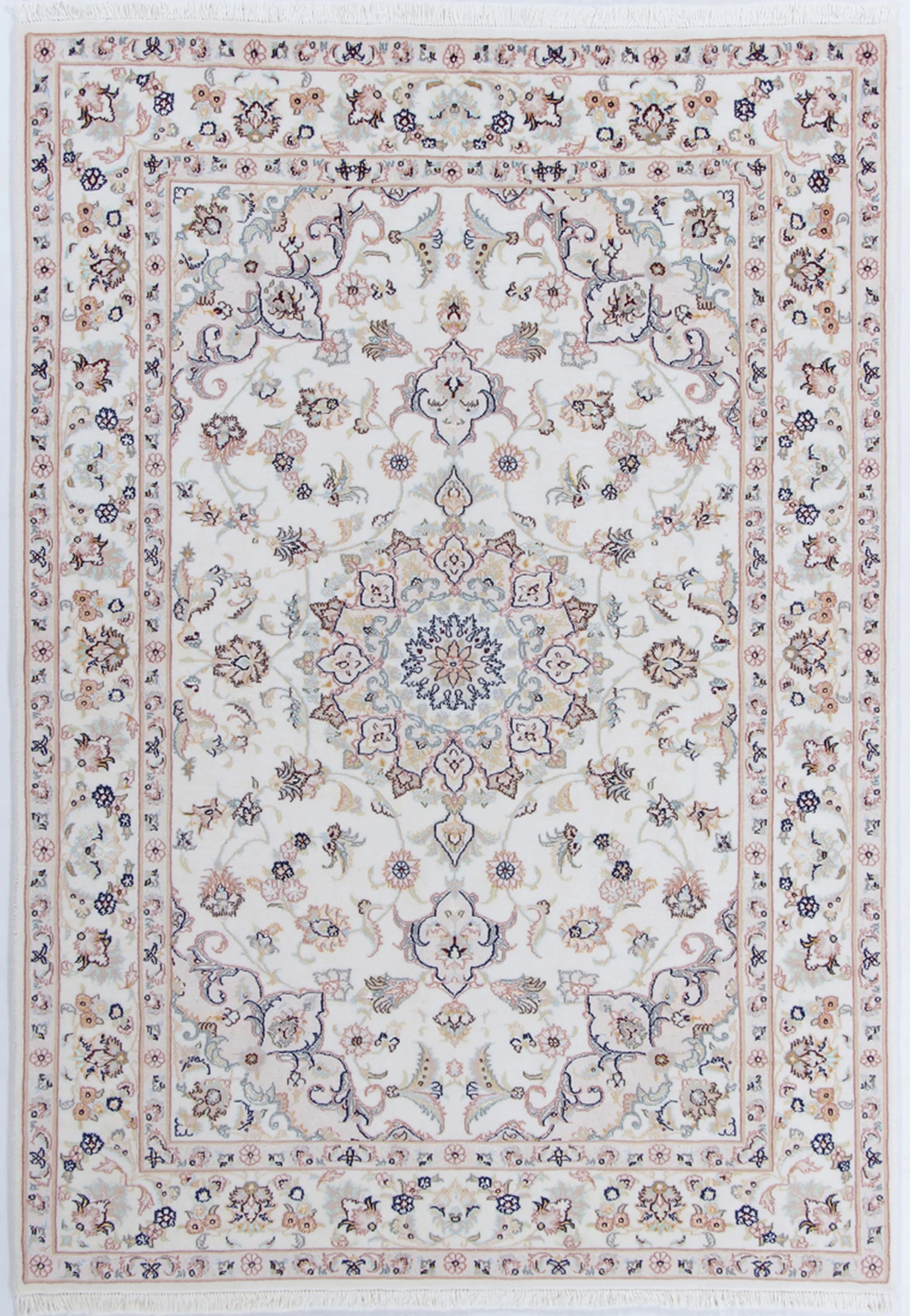 Hand-Knotted Nain Persian Rug, 142 × 205 cm, Wool & Silk