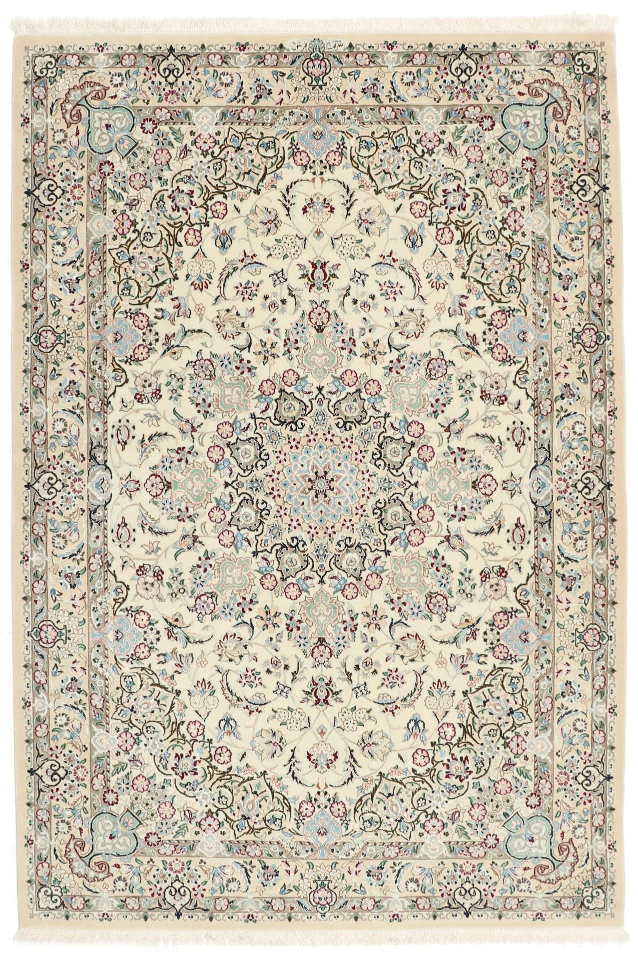 Hand-Knotted Nain Persian Rug, 141 × 205 cm, Wool & Silk