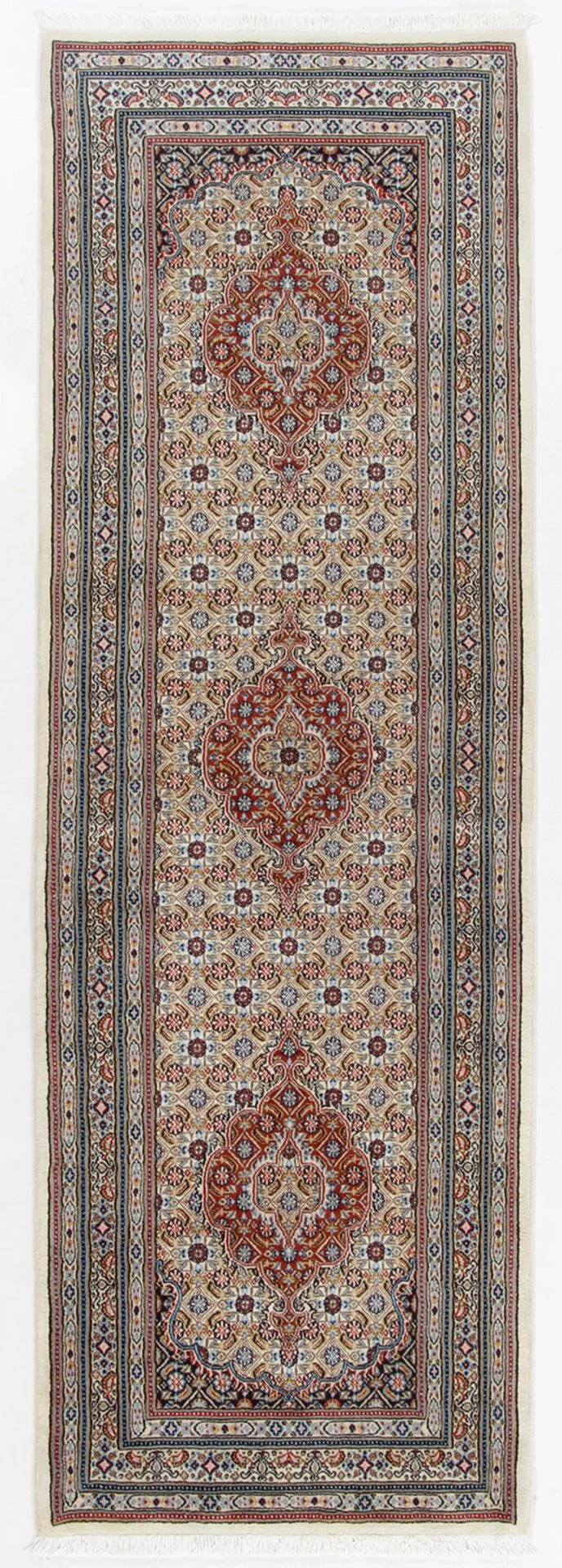 Hand-Knotted Moud Persian Rug, 80 × 253 cm, Wool