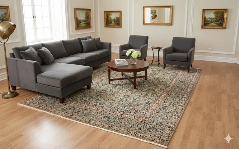 Alternative view of Hand-Knotted Kashan Persian Rug, 363 × 250 cm, Wool