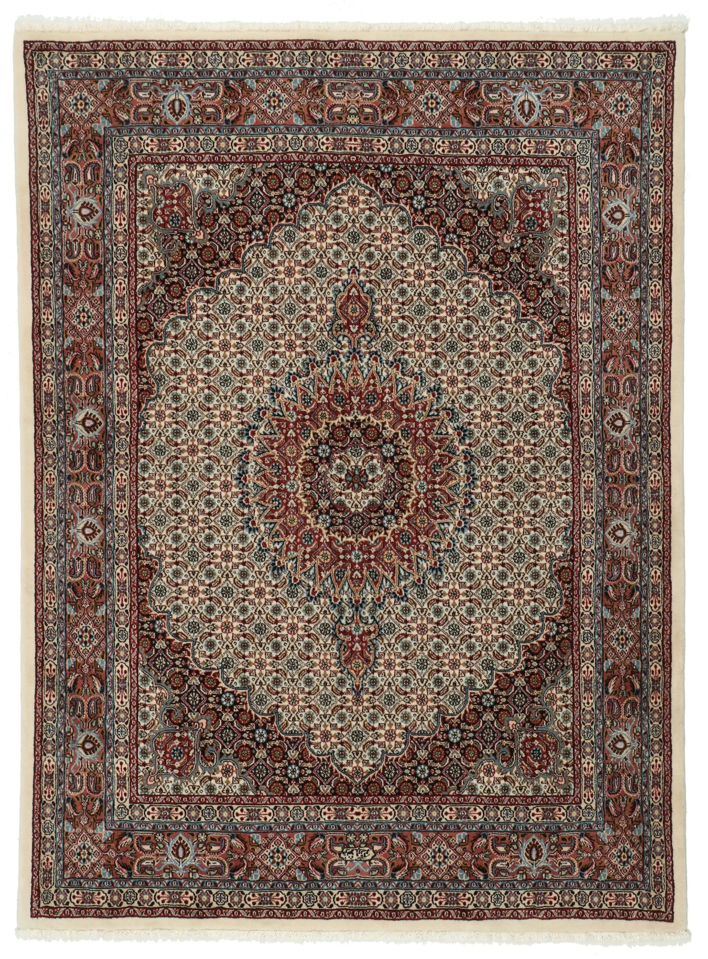 Hand-Knotted Moud Persian Rug, 150 × 195 cm, Wool & Silk