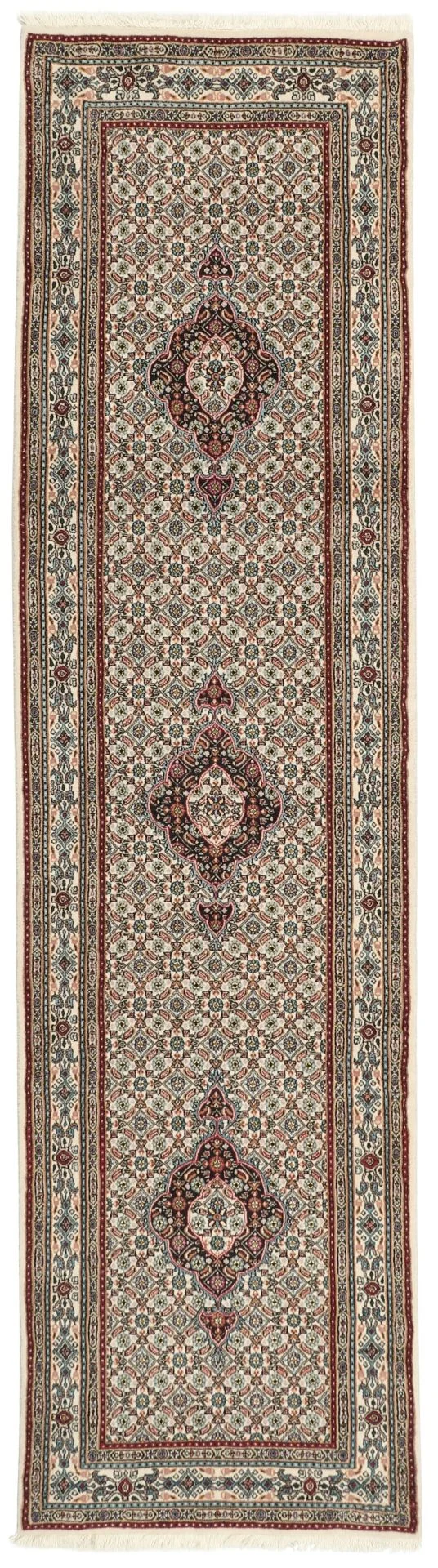 Hand-Knotted Moud Persian Rug, 77 × 296 cm, Wool