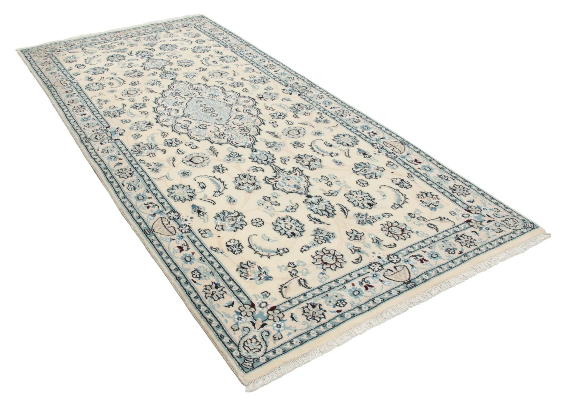 Alternative view of Wool & Silk Nain Persian Rug 100 × 210 cm, hand-knotted
