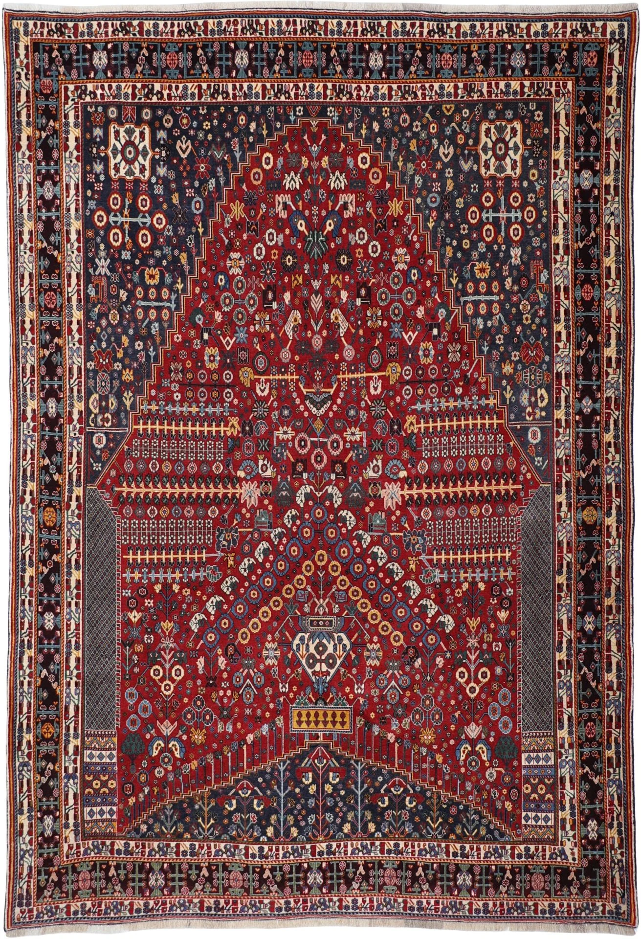 Hand-Knotted Shiraz Persian Rug, 206 × 303 cm, Wool