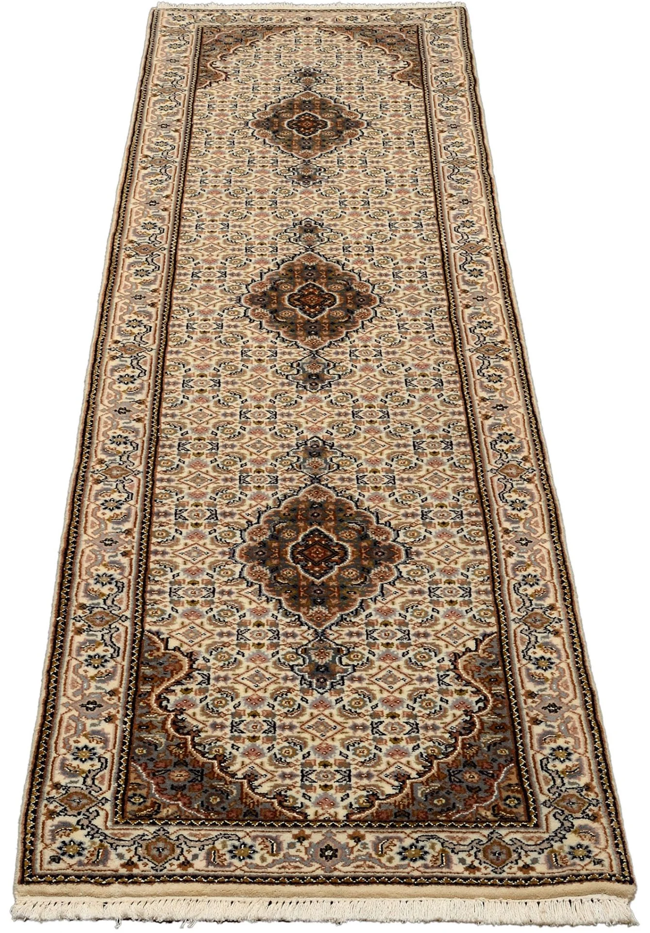 Alternative view of Tabriz Indian Rug 74 × 303 cm in Wool & Silk, hand-knotted