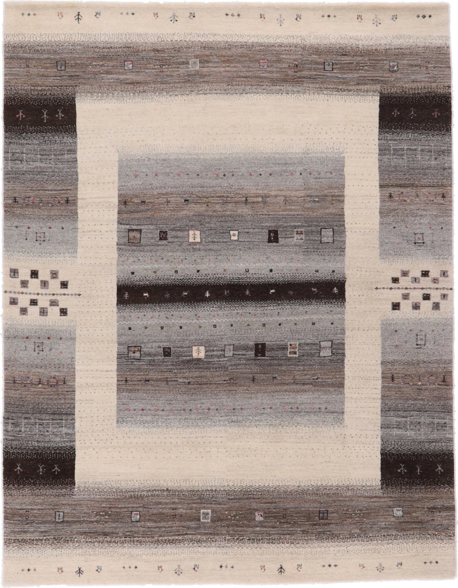 Hand-Knotted Loribaft Indian Rug, 256 × 198 cm, Wool & Silk