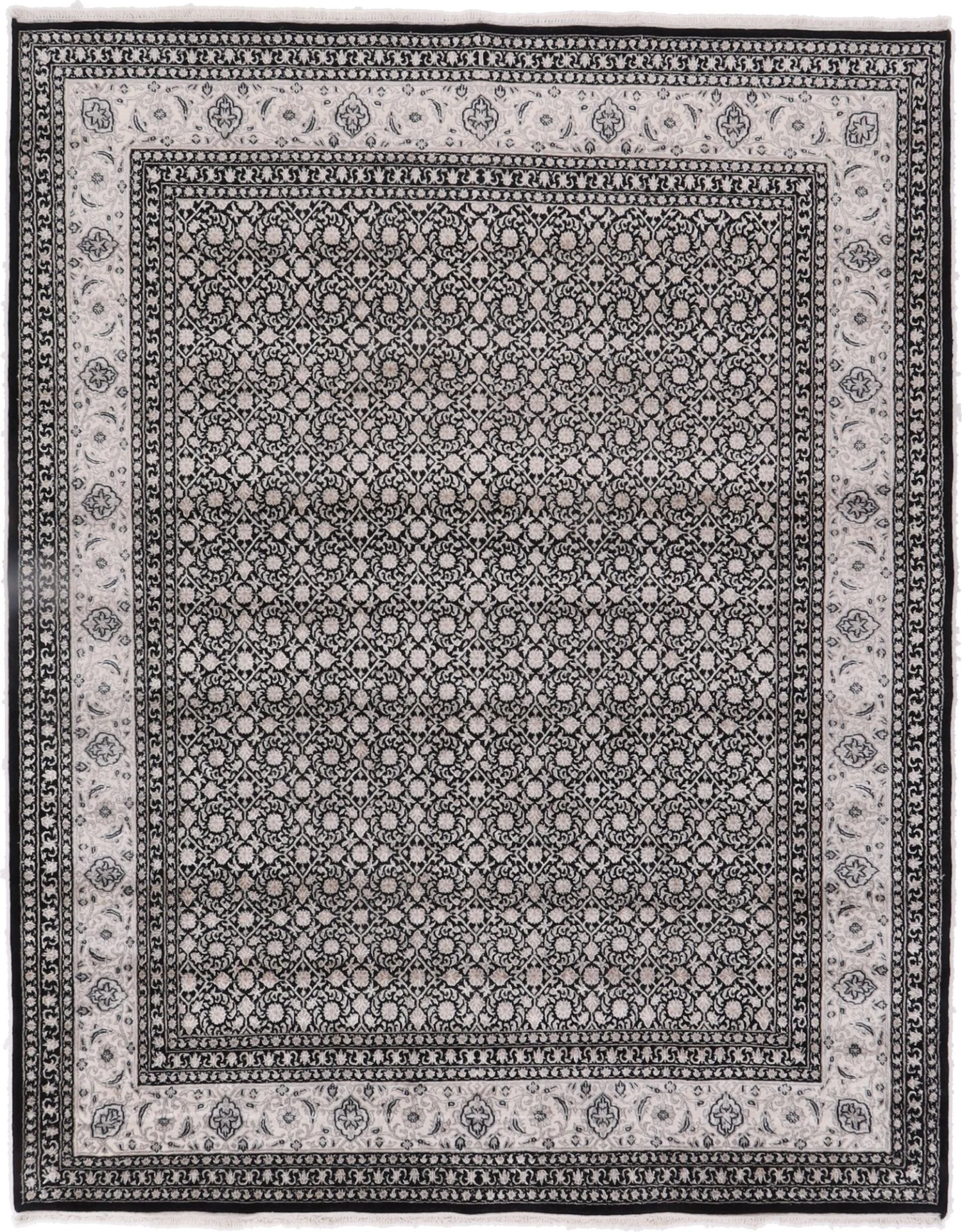 Hand-Knotted Indian Rug, 300 × 239 cm, Wool & Silk