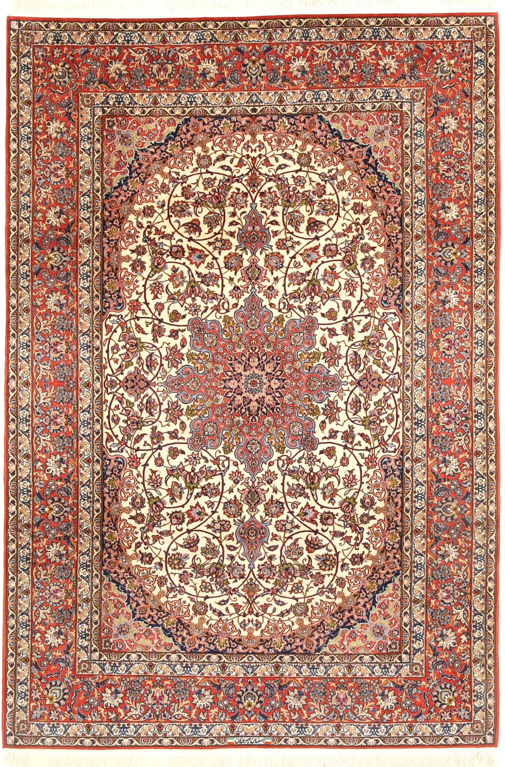 Hand-Knotted Isfahan Persian Rug, 298 × 198 cm, Wool & Silk