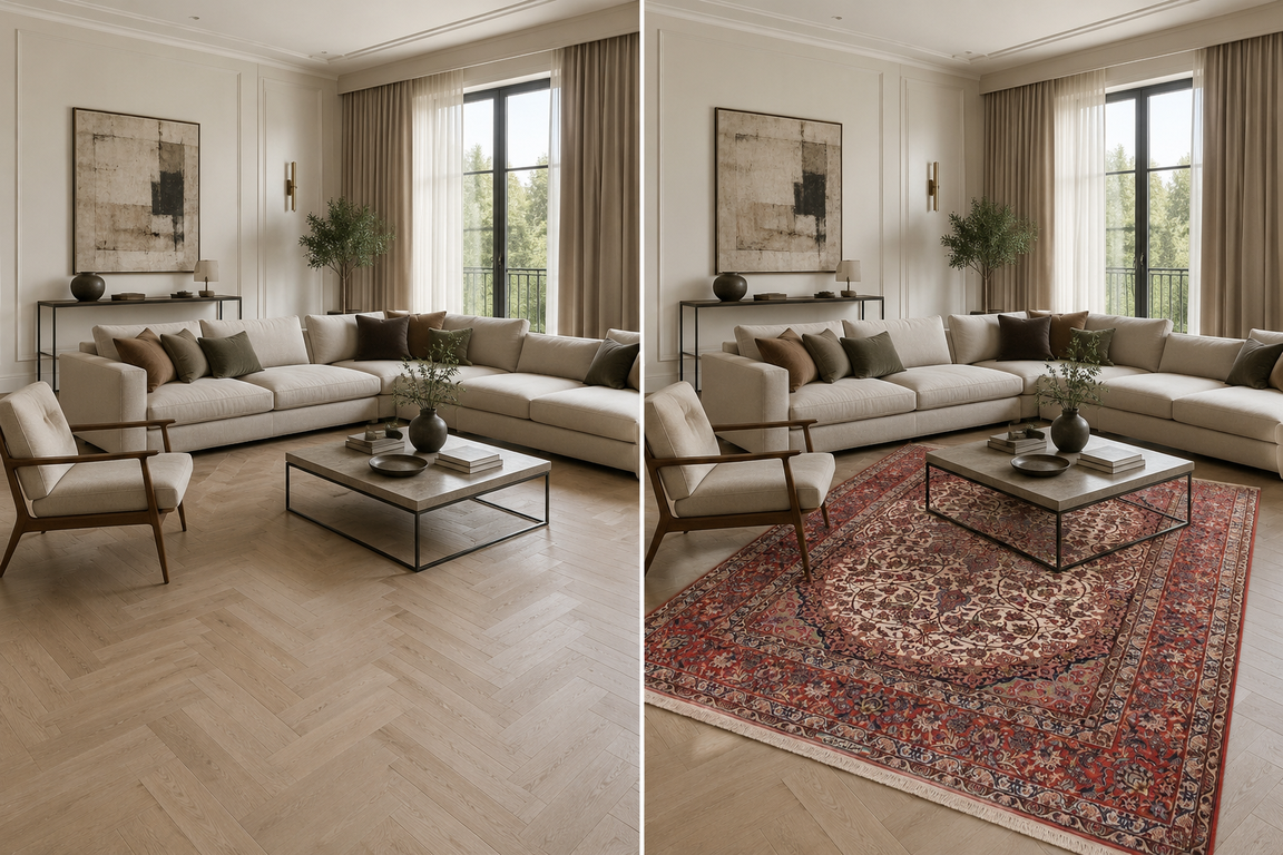 Alternative view of Hand-Knotted Isfahan Persian Rug, 298 × 198 cm, Wool & Silk