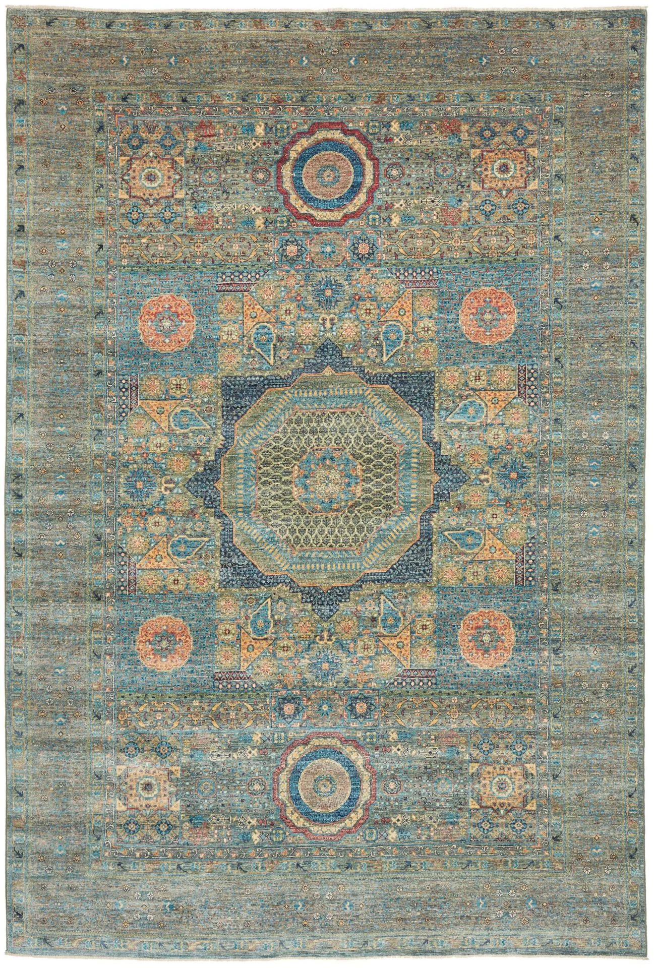 Wool Mamluk Pakistani Rug 211 × 306 cm, hand-knotted