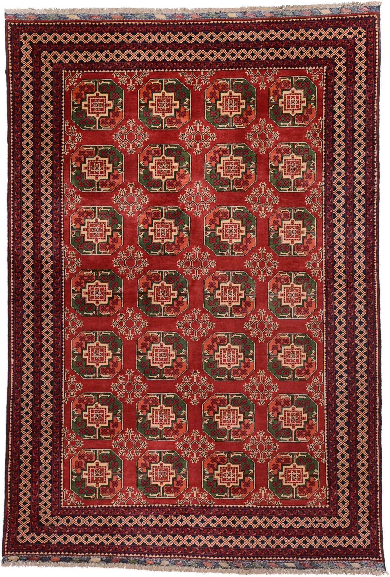 Wool Turkmen Afghan Rug 198 × 288 cm, hand-knotted