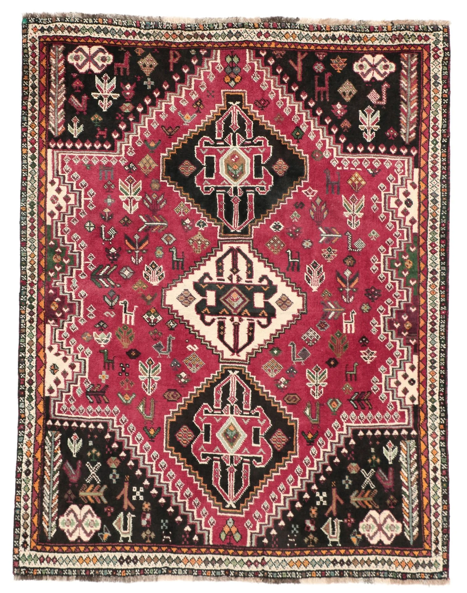 Hand-Knotted Qashqai Persian Rug, 128 × 165 cm, Wool