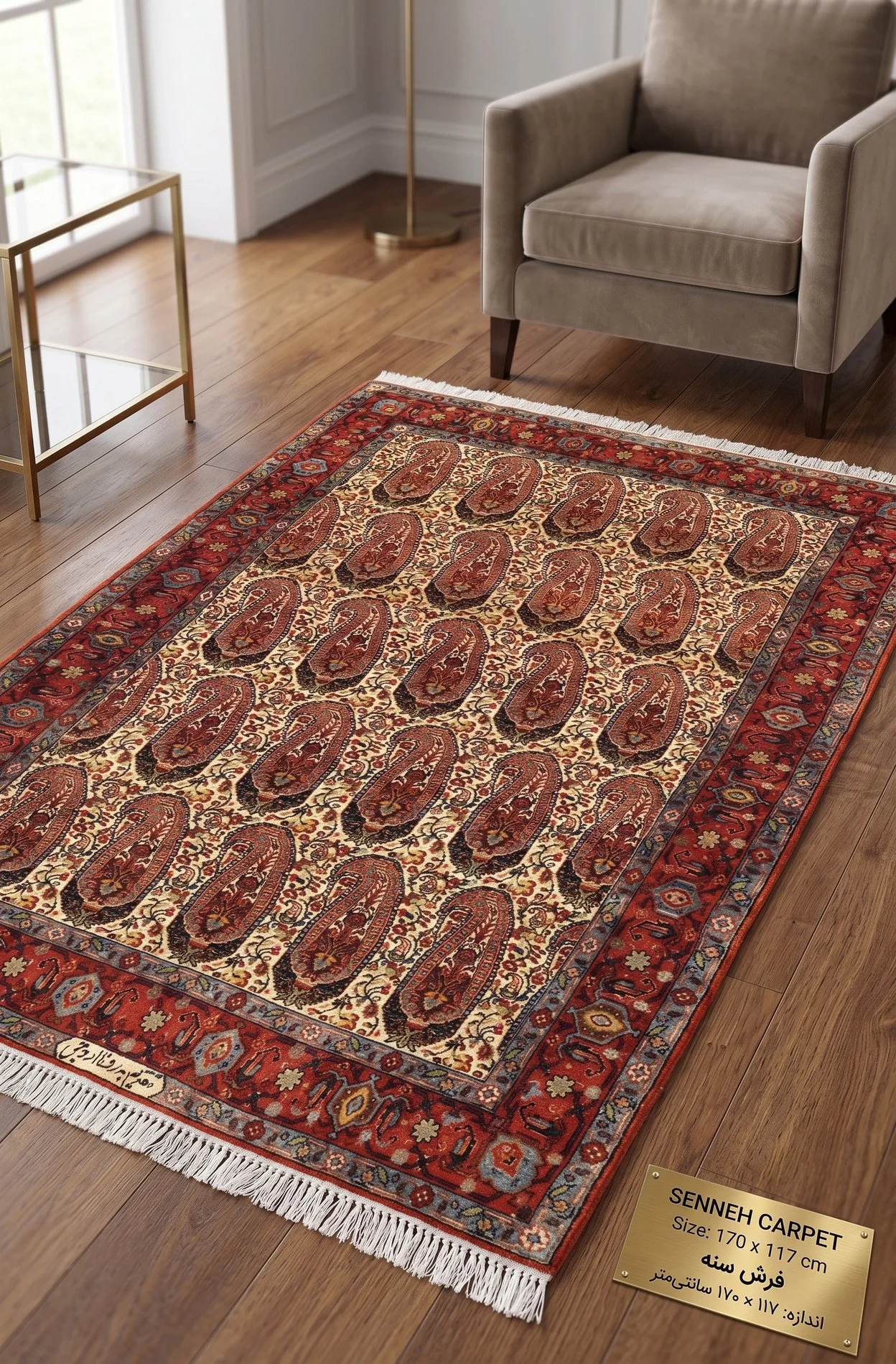 Senneh Persian Rug 176 × 117 cm in Wool & Silk, hand-knotted - Image 12