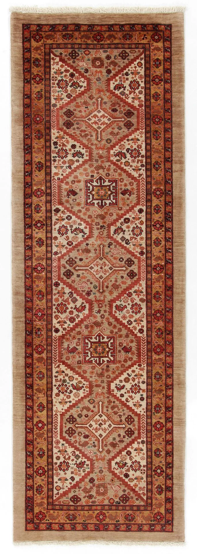 Hand-Knotted Qashqai Persian Rug, 81 × 254 cm, Wool