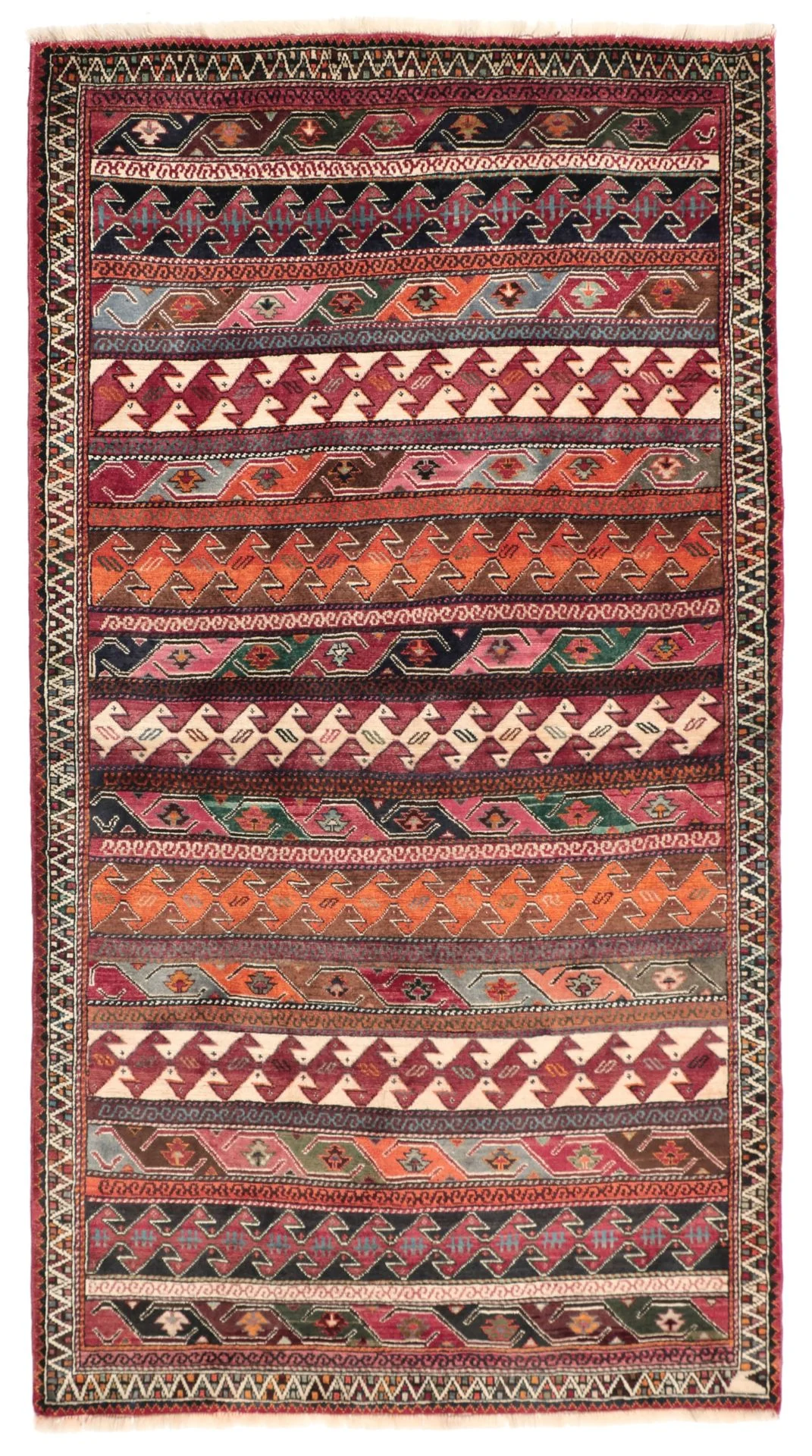 Hand-Knotted Qashqai Persian Rug, 107 × 195 cm, Wool