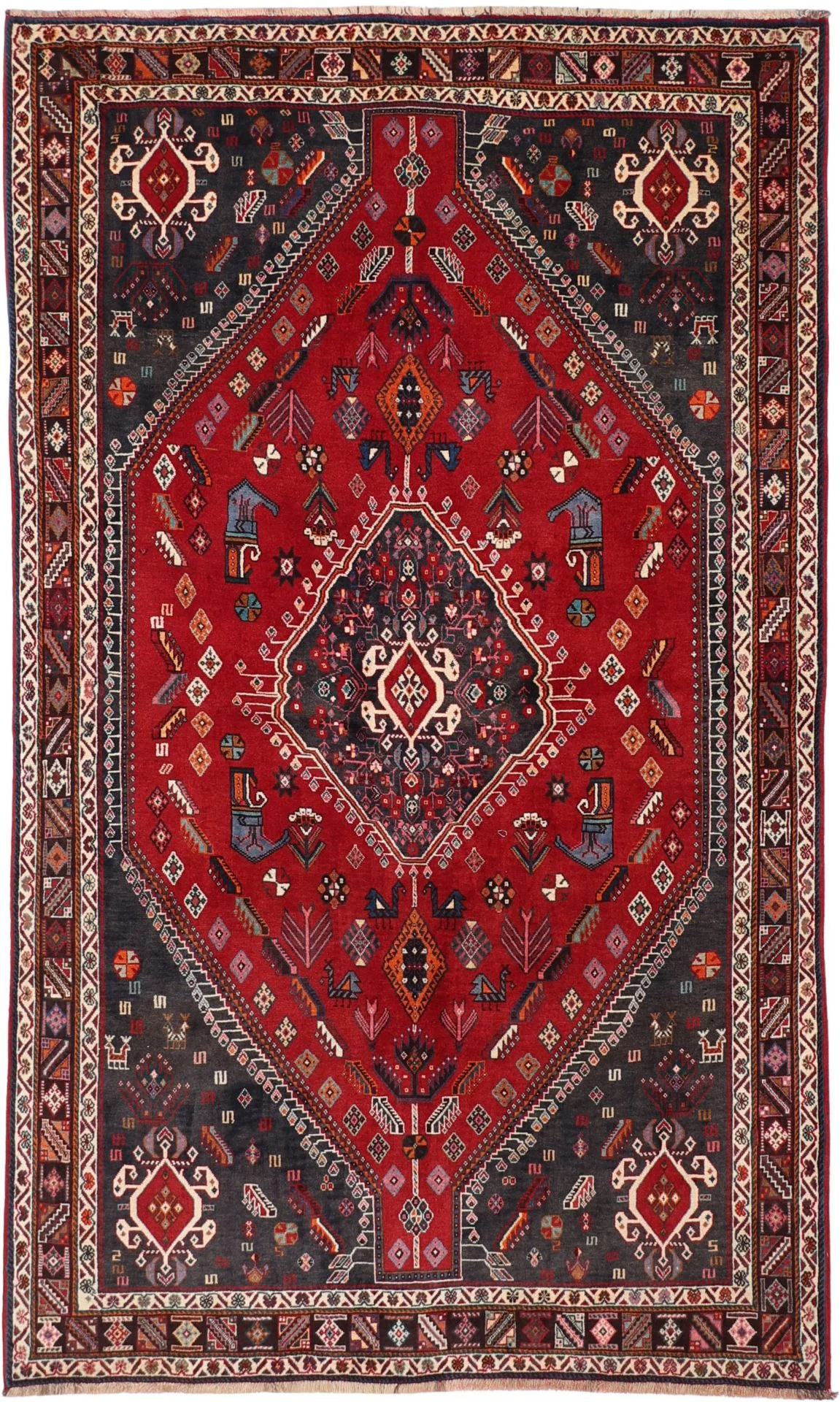 Hand-Knotted Shiraz Persian Rug, 155 × 257 cm, Wool