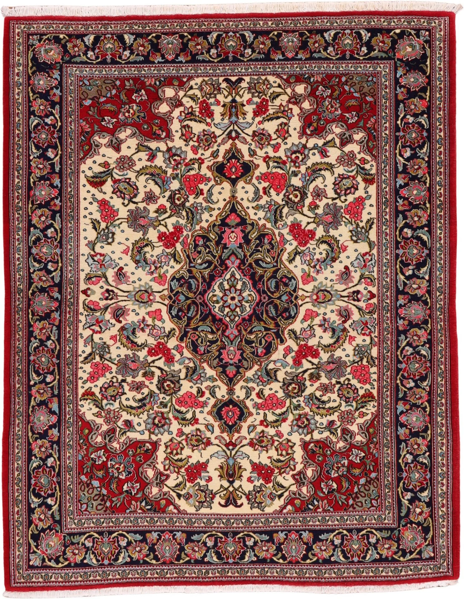 Hand-Knotted Qom Persian Rug, 141 × 179 cm, Wool
