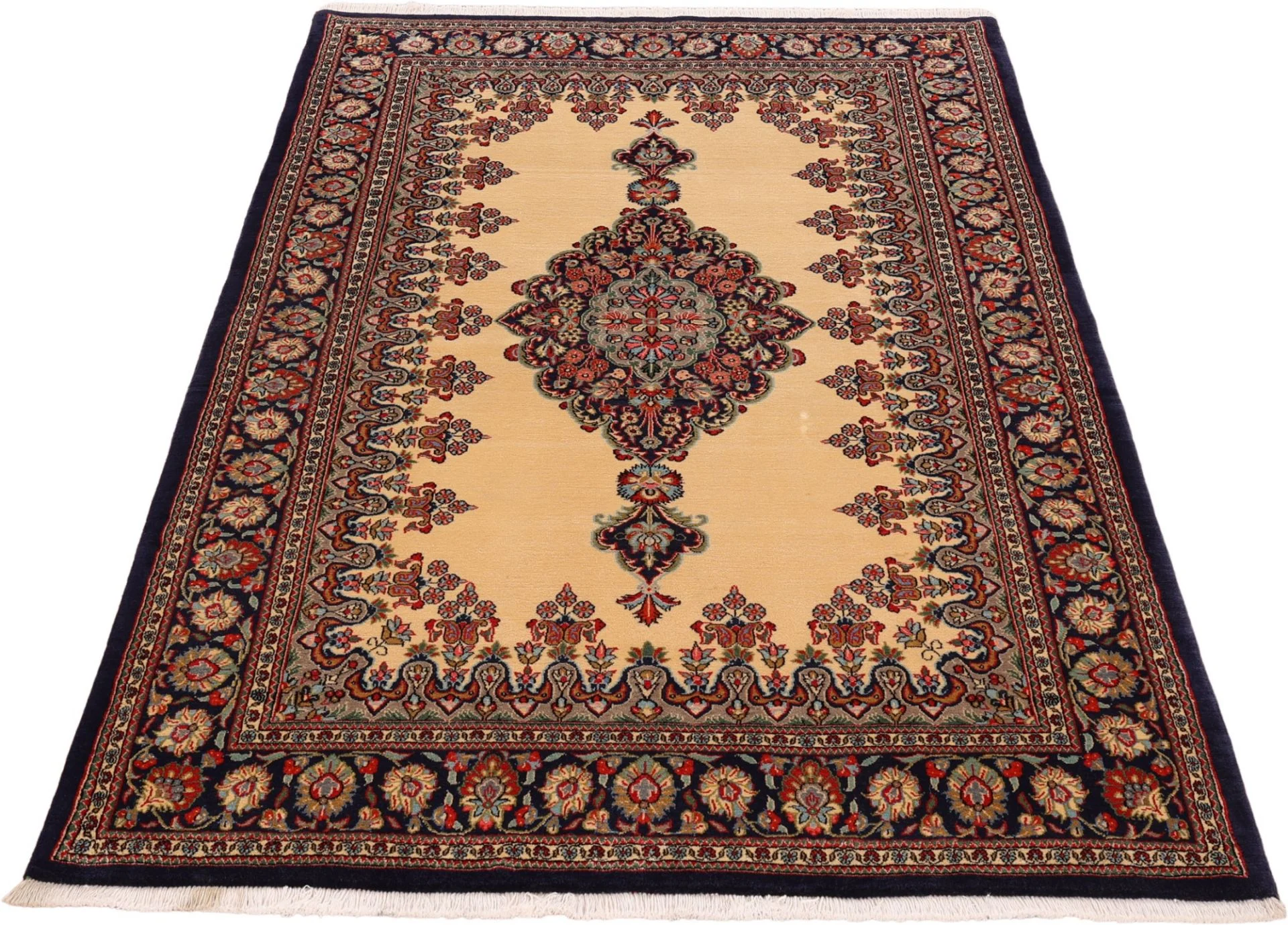 Alternative view of Hand-Knotted Qom Persian Rug, 139 × 208 cm, Wool