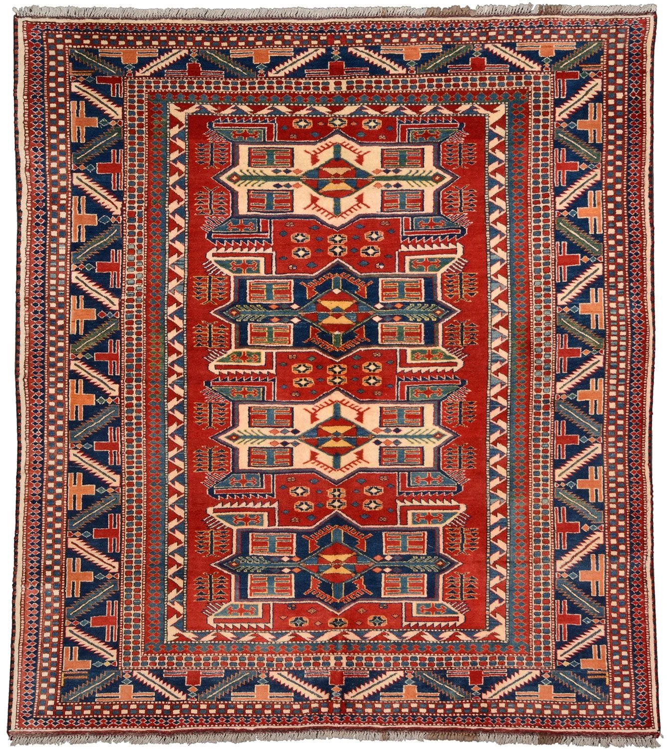 Wool Kazak Afghan Rug 188 × 212 cm, hand-knotted