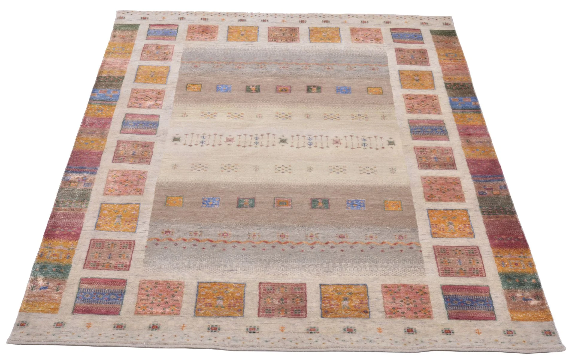 Alternative view of Hand-Knotted Loribaft Indian Rug, 156 × 209 cm, Wool & Silk