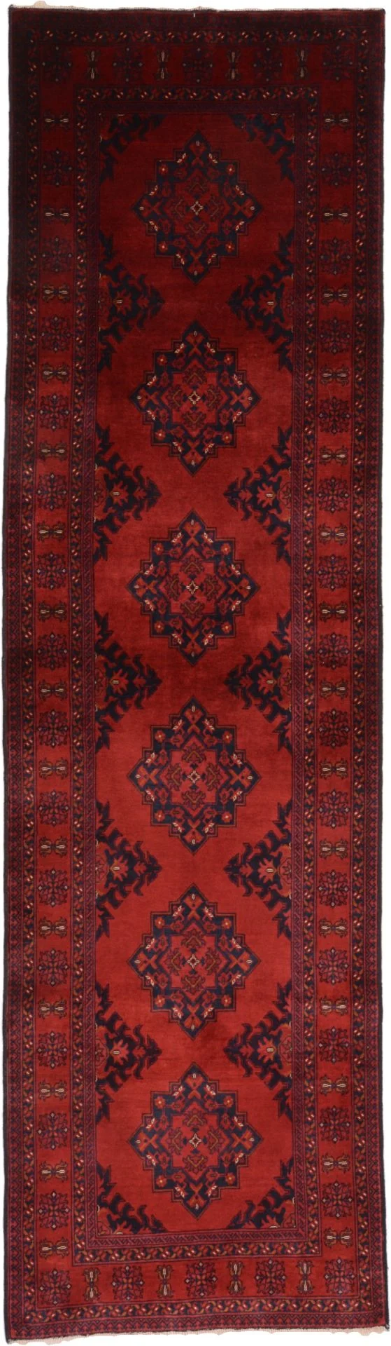 Hand-Knotted Afghan Rug, 84 × 290 cm, Wool