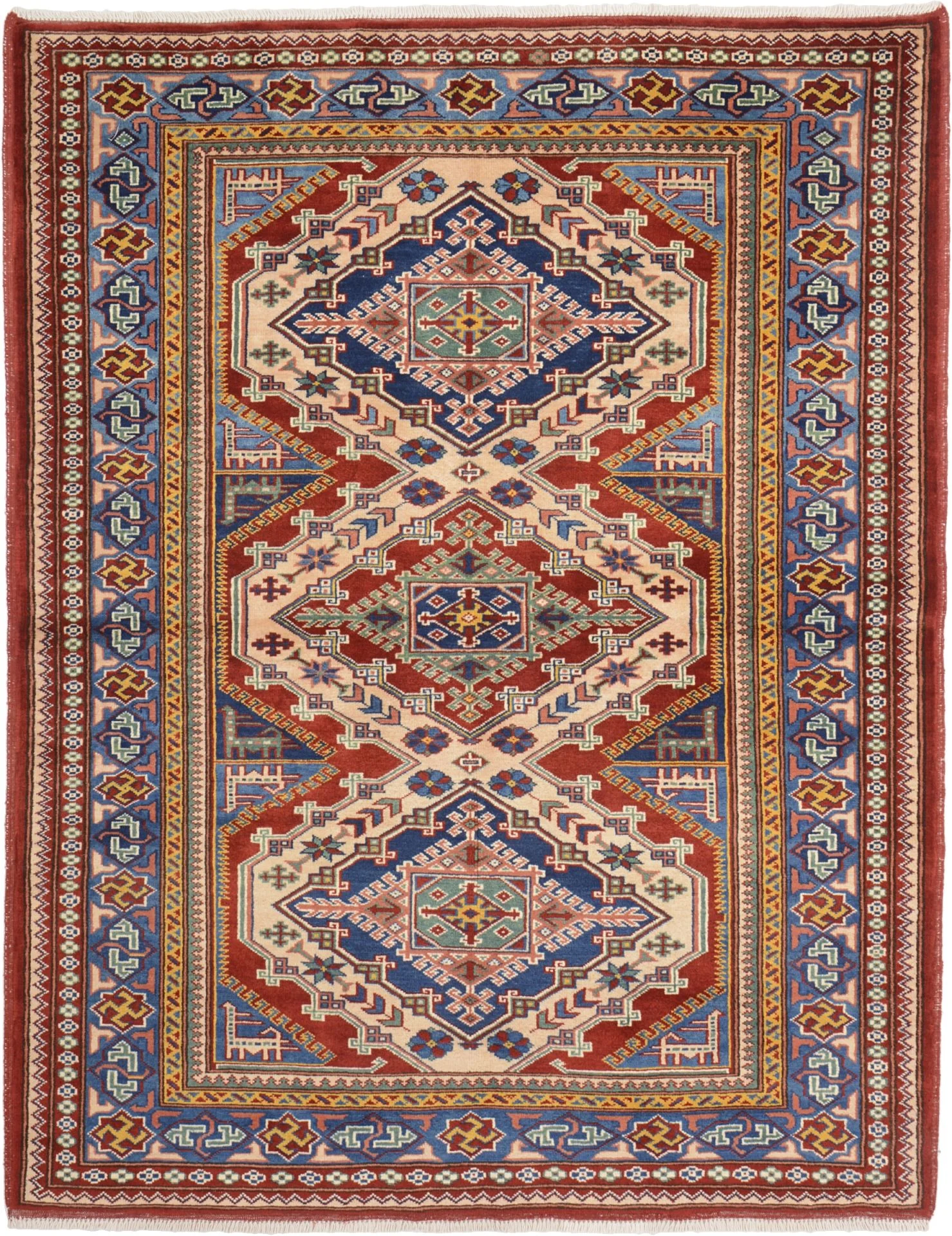 Hand-Knotted Kazak Indian Rug, 126 × 161 cm
