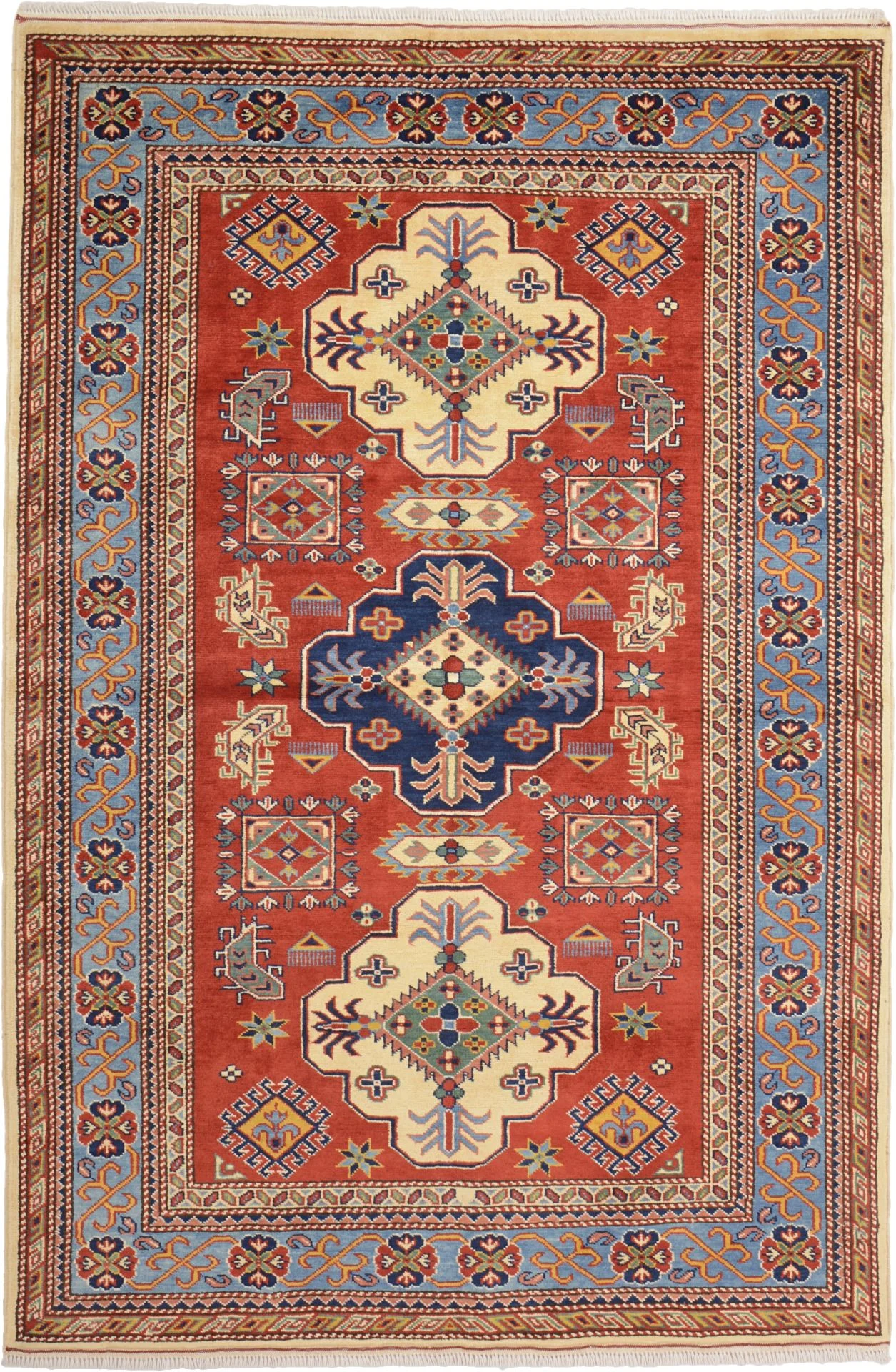 Hand-Knotted Kazak Indian Rug, 126 × 186 cm