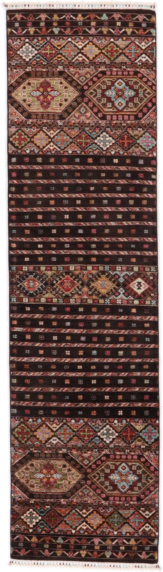 Hand-Knotted Samarkand Afghan Rug, 84 × 311 cm, Wool